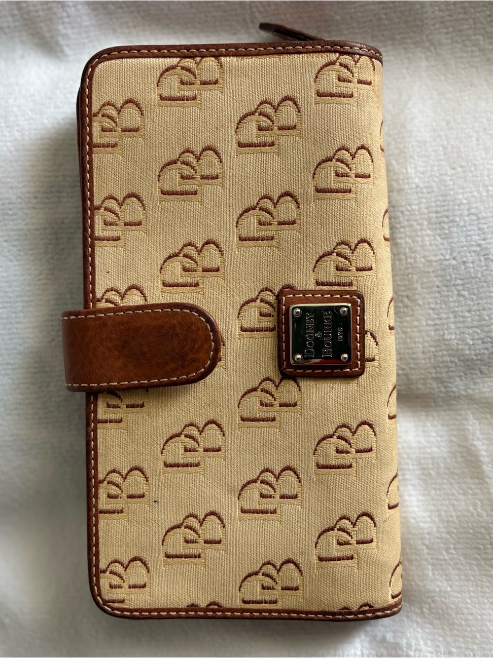 Dooney & Bourke Beige Canvas Wallet with Brown Leather Trim